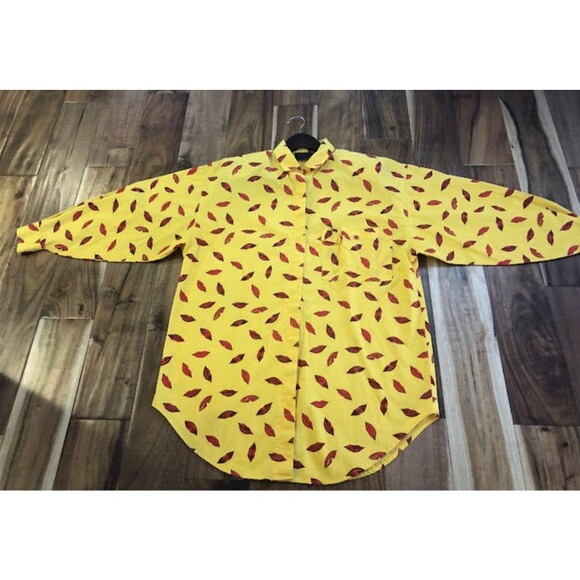 PASTA Crazy 80s Yellow Red Lips Button-Up Shirt Sz Small RARE Lipstick y2k VGT - Picture 1 of 9